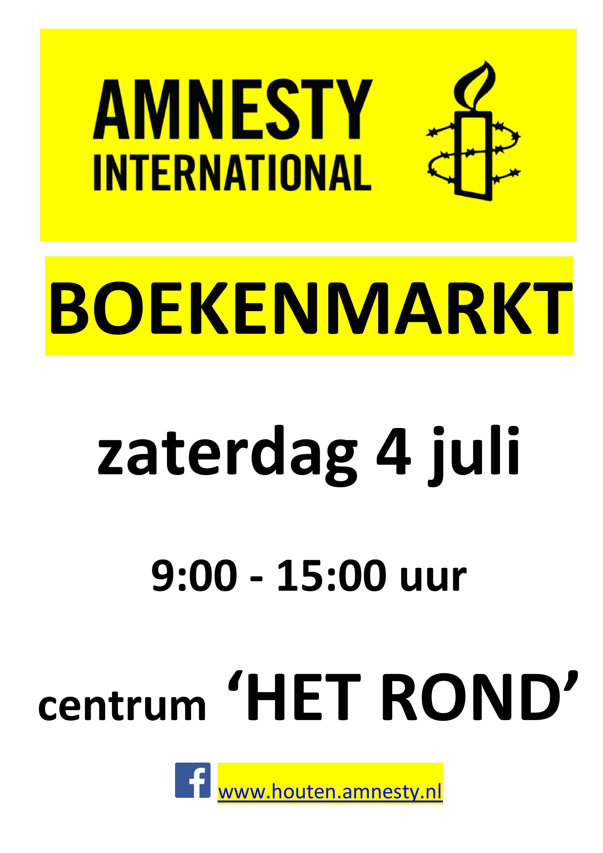 Amnesty boekenmarkt poster 4 juli 2026